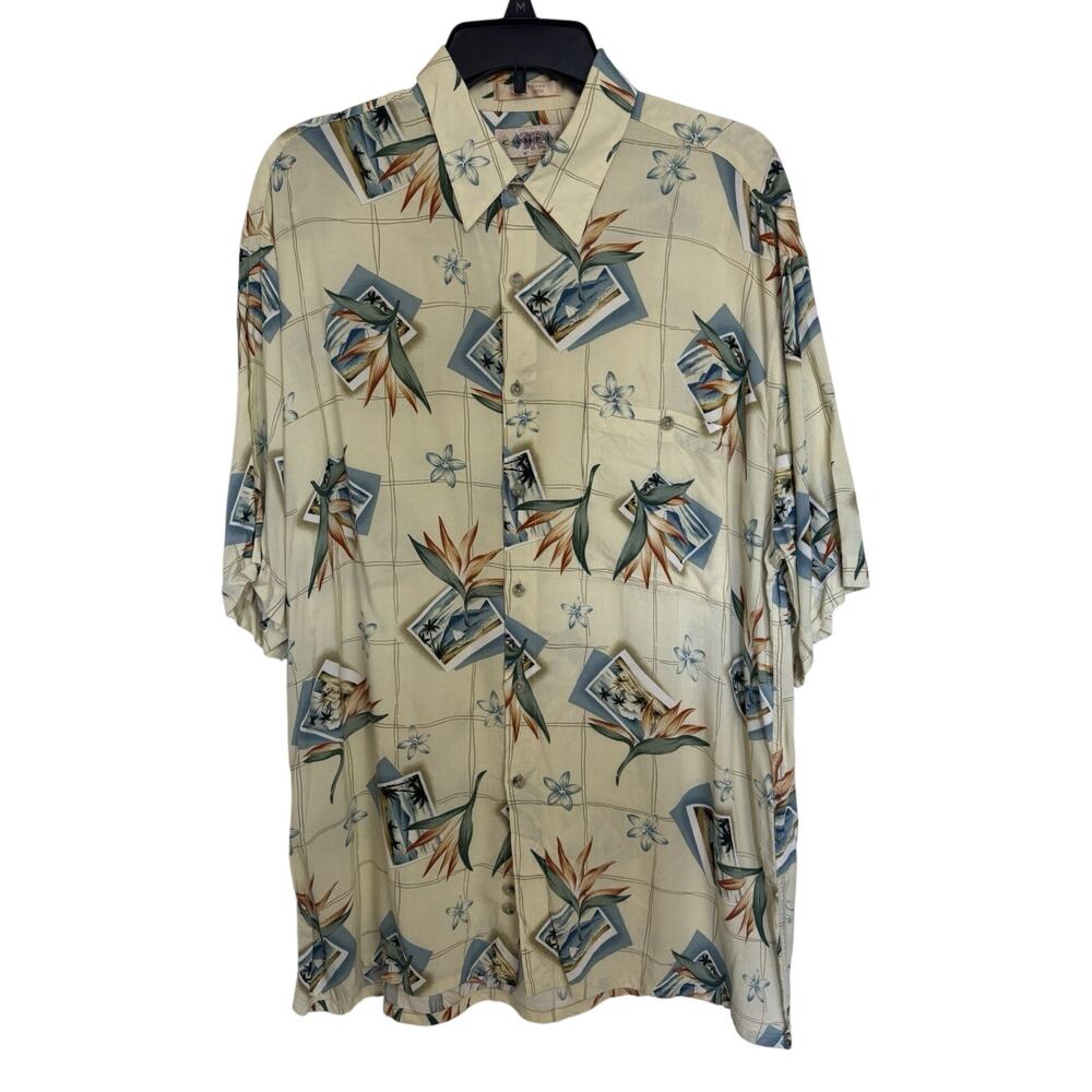 Vtg Campia Moda Men’s Tropical Hawaiian Button Front Top L Resort Wear 90s